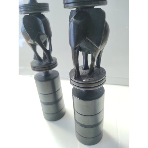 Ebony Wood Carved Elephant Candle Holders set of two 9 1/2" tall - Picture 5 of 13